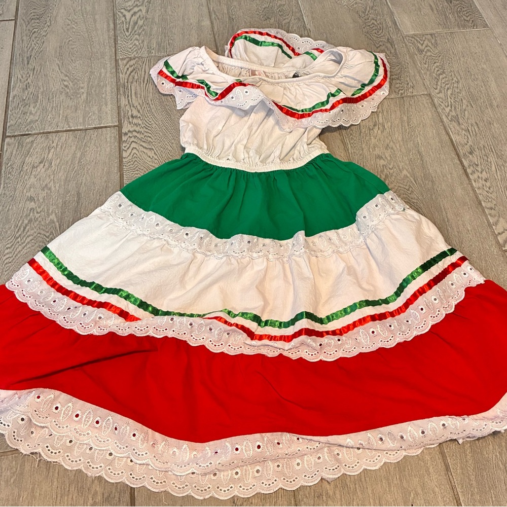 Unik Red, White & Green Folkloric Girls' Dress Costume